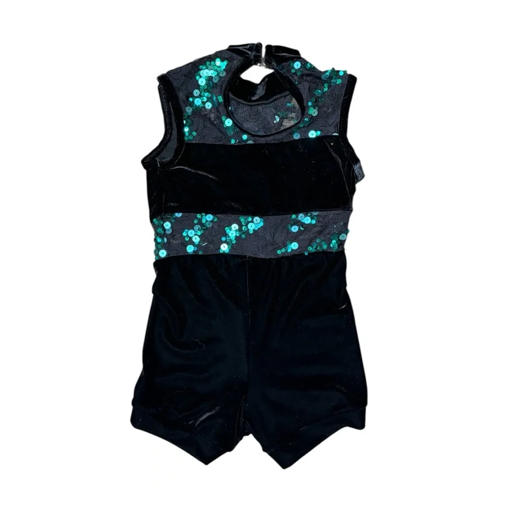 Weissman Showtime Say Something Black Green Sequin Biketard IC Jazz Costume